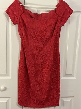 Vintage Woman’s Red Lace Holiday Dress Size 7/8 Off Shoulder